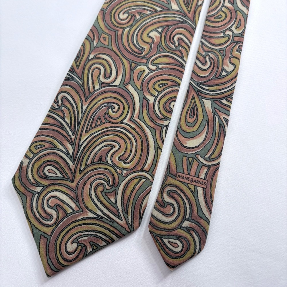 Jhane Barnes Necktie Green Mauve Abstract Swirl Silk Original Fabric Japan